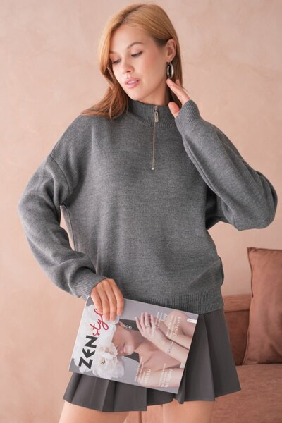 Pollena Short Zippered Interlock Knitwear Sweater Hn1800