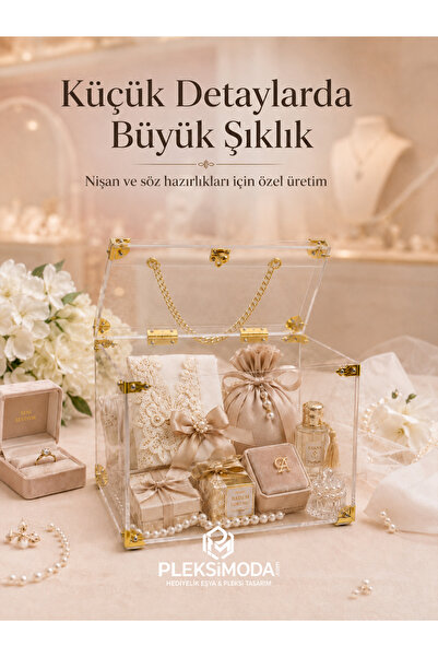 pleksimoda Şeffaf Pleksi Dekoratif Lüks Sandık Kutular - 3Lü set Detaylı Hedi...