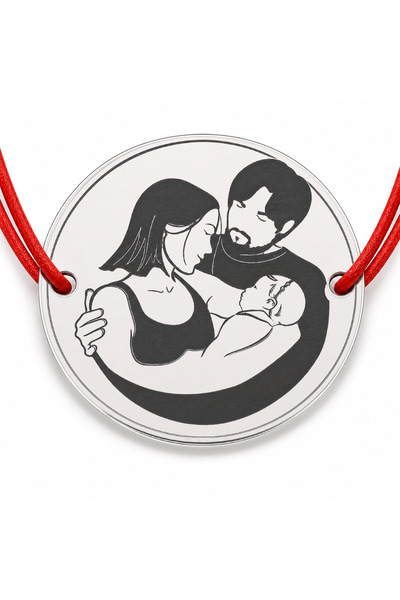 Simoshop Brățară argint 925 cu bănuț familie și bebeluș, șnur reglabil — cadou