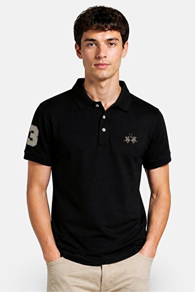 La Martina Men Regular Fit Embroidered Logo Short Sleeve Polo Shirt, Black