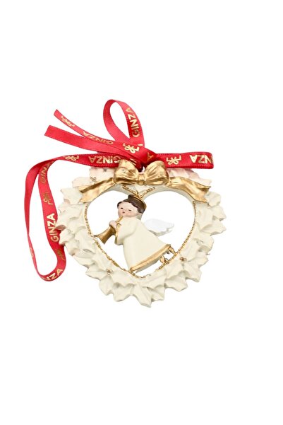 Ginza Decorațiune, Regatul de Crăciun, Regal, model inimă albă cu înger, 7 cm