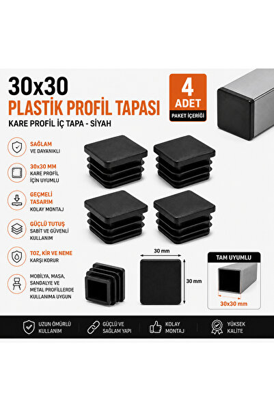Home 30x30 Plastik Profil Tapası 4 Adet Kare Profil İç Tapa Geçmeli Profil Ka...