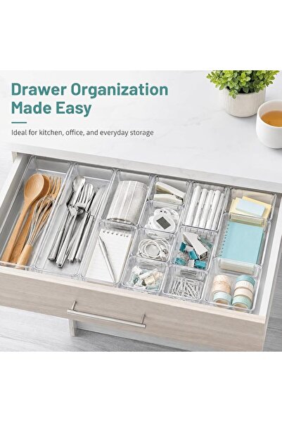 Wemart 25 PCS Clear Plastic Drawer Organizer Set, 4 Sizes Desk Drawer Divider...