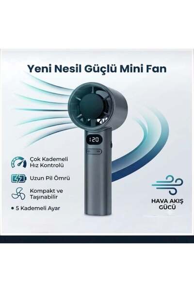 Cesicey Dijital Göstergeli 14000 RPM Turbo Şarjlı El Fanı 5 Kademeli Taşınabi...