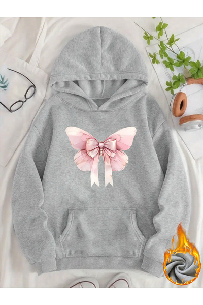 mercoledi Unisex Ribbon Printed Hooded Kangaroo Pocket Comfortable Fit Regula...