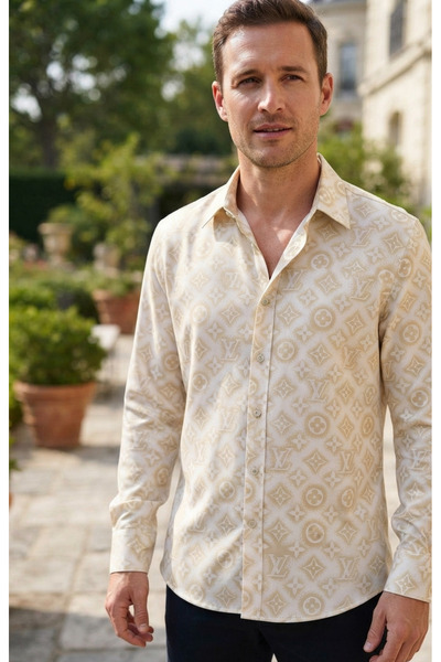 Chordi قميص رجالي طويل من القطن المطبوع عالي الجودة