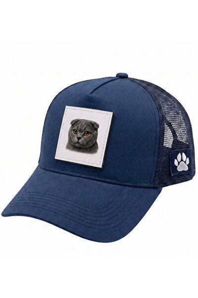 All animals Scottish Fold Cat Printed Patch Detailed Mesh Trucker Baseball Cap