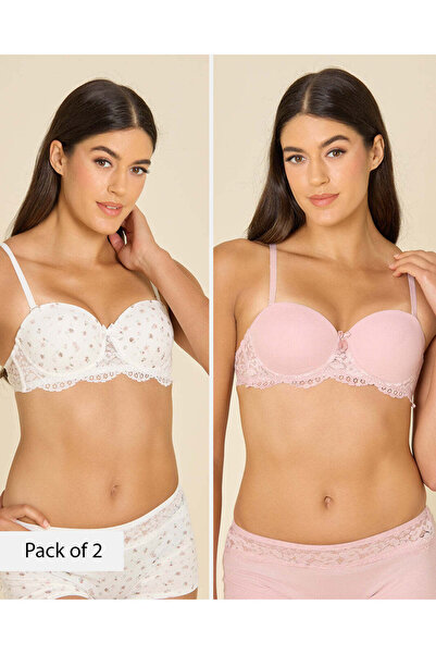 REDTAG Women Cream Cotton Rib Balconette Bras (Pack Of 3)