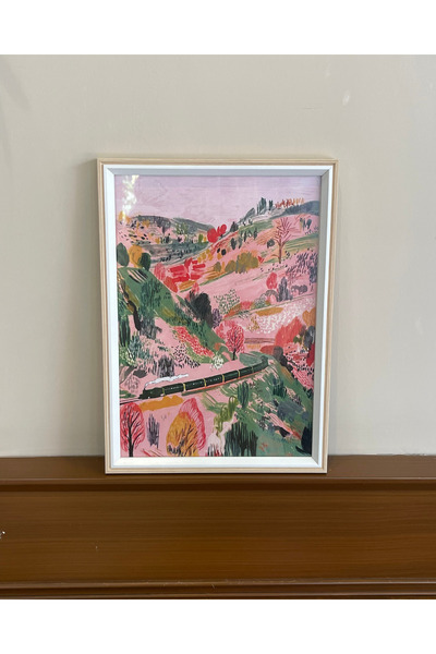 Pembe Dağ İllustrasyon Estetik Poster (Çerçvesiz)