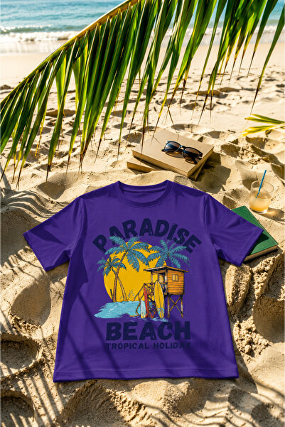 VODEXA Tricou oversize pentru femei și bărbați, cu imprimeu PARADISE, 100% bu...