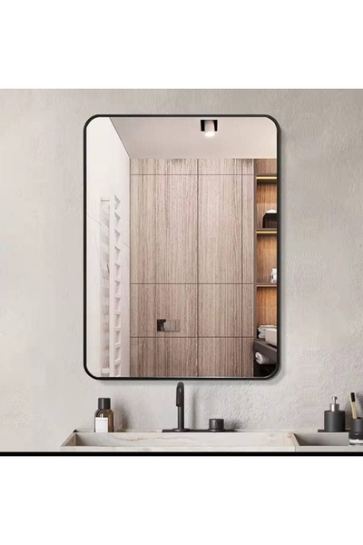 bity thok مرايا حائط مستطيلة بإطار معدني أسود – مقاس 110 × 70 سم