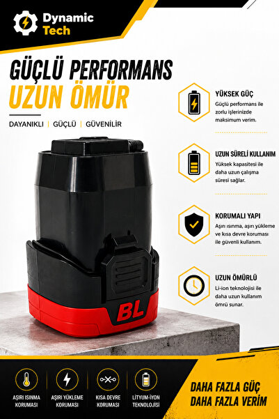 DynamicTech Kömürsüz Armut Bataryalı Matkap Uyumlu Yedek Batarya Li-ion Batarya