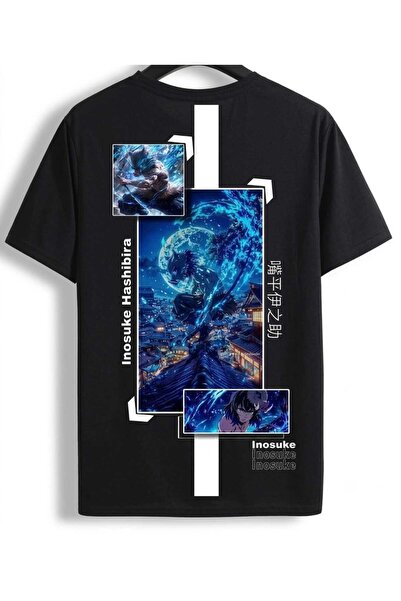classy moda Tricou unisex negru supradimensionat cu ilustrație anime imprimat...