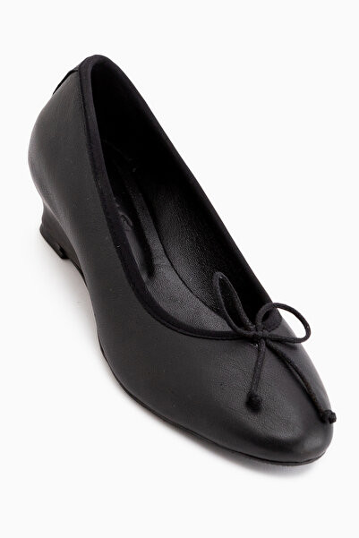Limoya Arisa Genuine Leather Black Wedge Heeled Women's Shoes