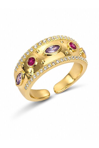 serelya Gold Color Zircon Stone Vintage Women's Ring