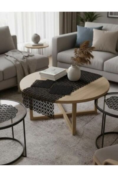 Ceki Home 5-piece living room set lace tablecloth runner set angles model cream
