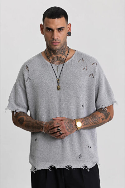 FıttingRoom Oversize Gray Knitwear Tshirt