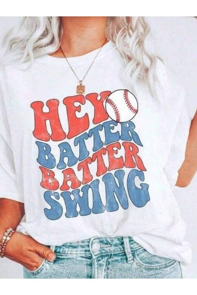 45 BPM Cotton Tees 2026 Tournament Hey Batter Swing Mom Baseball Game Tee, Ba...