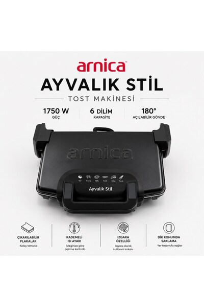 Arnica GH26262 AYVALIK STIL GH26262 TOST MAKINESI SIYAH