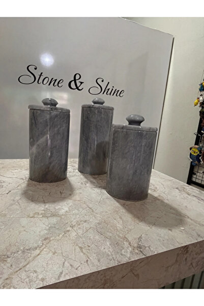 Stone & Shine Doğal Gri Mermer Saklama Kavanozu Seti – 3 Parça