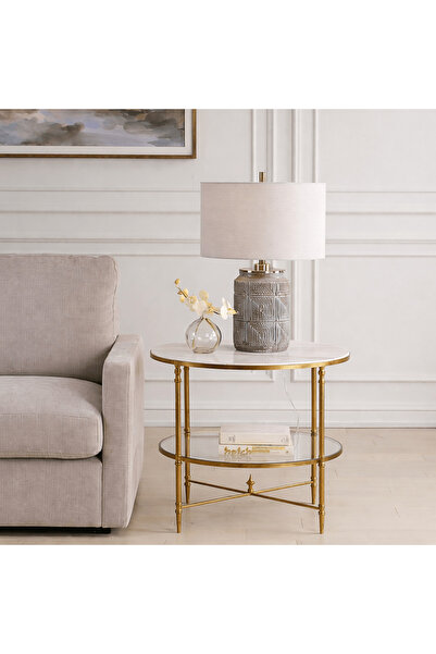UTTERMOST Henzler 68 W x 66 H x 68 D Gold Round End Table with Marble Top