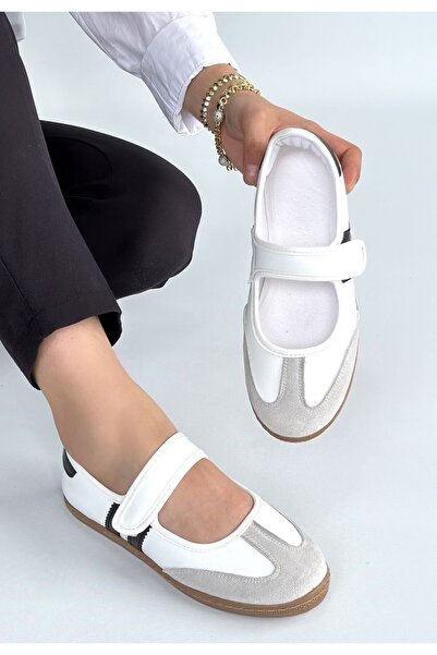 Generic Brand Menja White Skin Velcro Ballerina Shoes