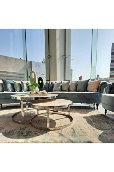 Roots Furniture طاولة قهوة رخامية فضية