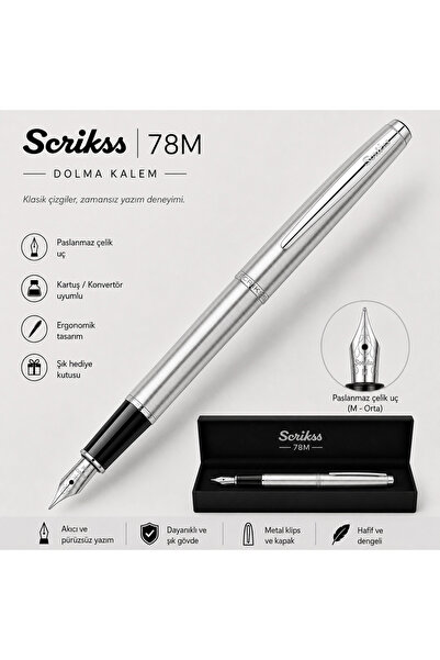 Scrikss İsme Özel Dolma Kalem Krom Hediye Paketli