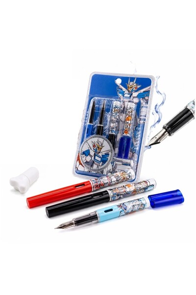 Bsr Set 2 stilouri cu penita, model robot, 2 rezerve incluse, plastic, albast...
