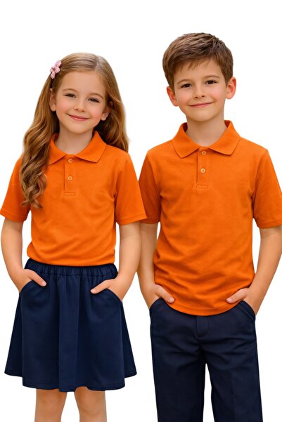 ERDEM KIDS تي شيرت للأولاد والبنات من القطن برقبة بولو وأكمام قصيرة باللون ال...