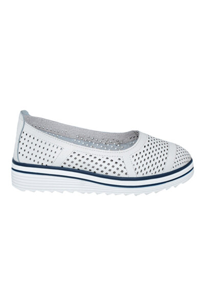 OEM Balerini casual alb bleumarin cu perforatii si talpa groasa