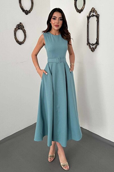 Clothes Fast Women's Mustard Halter Neck Flared Dress