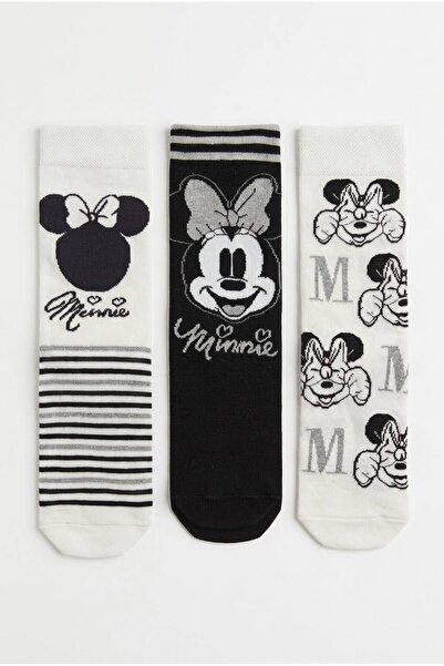 Disney Lisanslı Minnie Mouse Kadın Soket Çorap 3’lü Paket Yetişkin Pamuklu Ço...