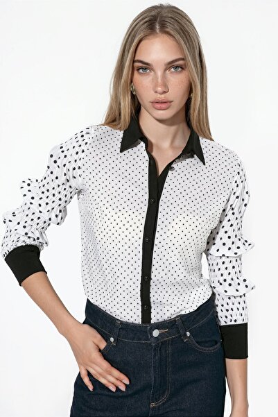 Hiccup Msn Women's Polka Dot Woven Buttoned T-Shirt