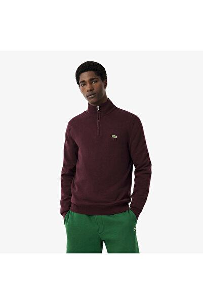 Lacoste Erkek Regular Fit Yarım Fermuarlı Bordo Kazak