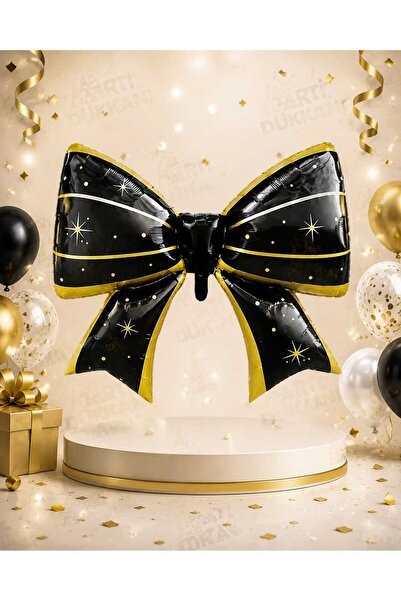 Parti Dükkanı Black Gold Bow Foil Balloon 92 X 59 cm Helium Compatible Birthd...
