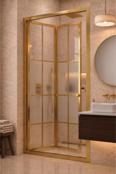 Waterline Duşakabin Ön Cephe Katlanır Akordiyon Kapı Gold Profil Karolaj Dese...