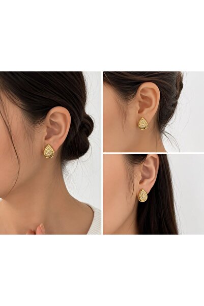 MARE BUTİK Xp Gold Stone Detailed Vintage Drop Earrings