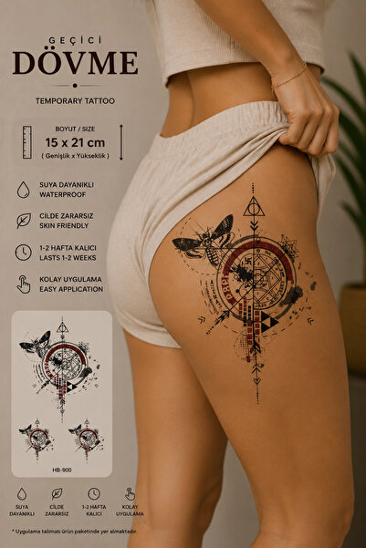 Barly Kırmızılı Pusula Geçici Dövme Tattoo