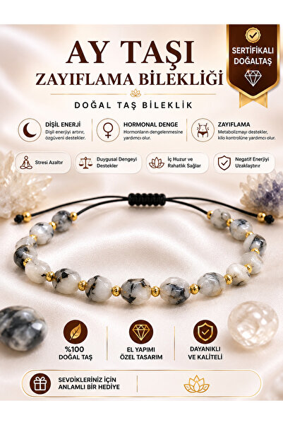 MAHBERAN STONE Kilo Verme Bilekliği Ay Taşı Naturel Kesim Doğal Taşlı