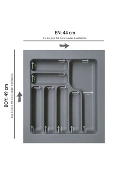 Empressco Gri Çekmece İçi Plastik Kaşıklık, 7 Göz, 44-37,5 cm En, 49-40 cm De...