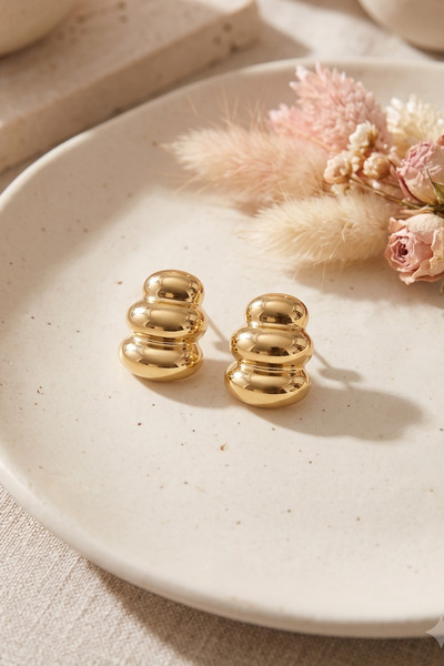 Elika Silver Gold Color Curved Retro Earrings