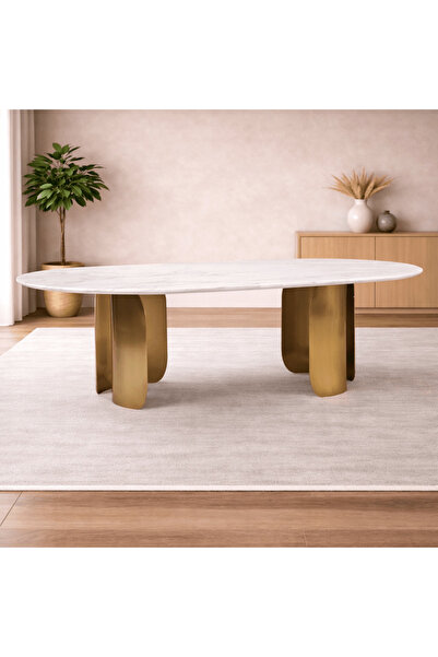 Roots Furniture طاولة طعام رخامية بيضاوية الشكل - تتسع لـ 8 أشخاص