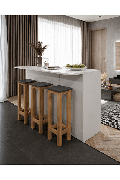 Tdesigno Pablo 3 Adet Yüksek Tabureli Mutfak Adası- Alt Modül- 150 cm – Tezga...