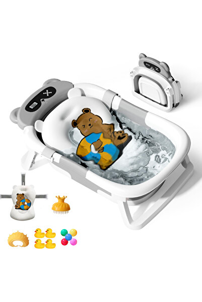 BYBEO 13 PCS Baby Bath Tub Foldable Bathtub With Temperature Sensing + Bathma...