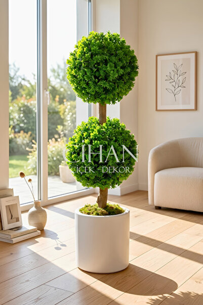 Cihan Çiçekçilik Yapay Çift Katlı Top Şimşir Ağacı U.V. Dayanıklı 100 cm (Şim...