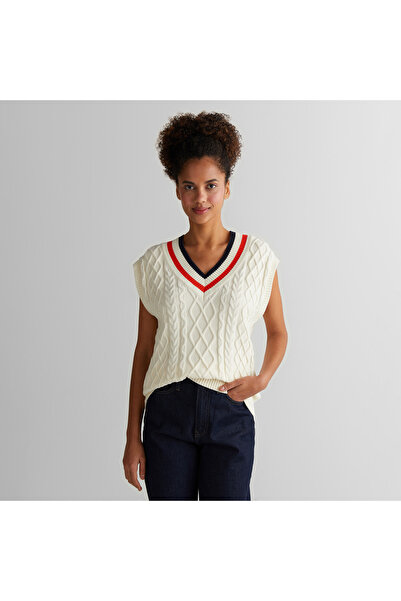 Gant Kadın Krem Relaxed Fit V Yaka Triko