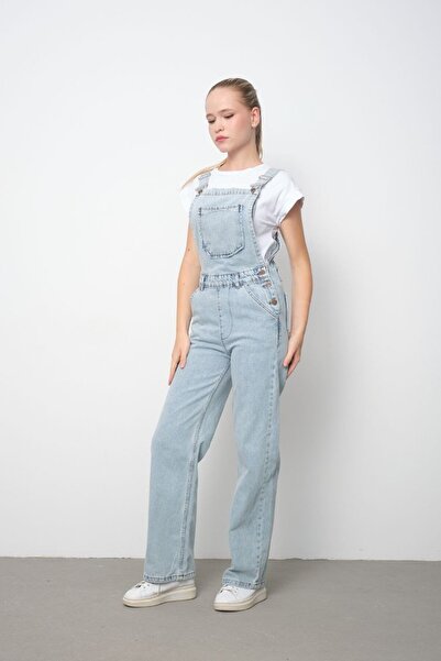 Ramrod Kot Tulum Bahçıvan Salopet Siyah Uzun Denim Salopet Açık Mavi