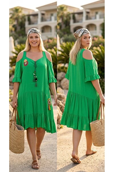 bohostyle.ro Rochie Lejeră din Vâscoză cu Umerii Decupați, Aplicații Handmade...