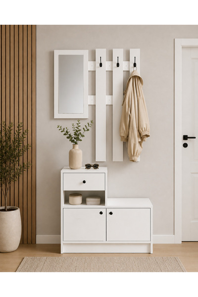 arhomev Aynalı Portmanto ve Ayakkabılık – Askılıklı, Çekmeceli Modern Antre D...